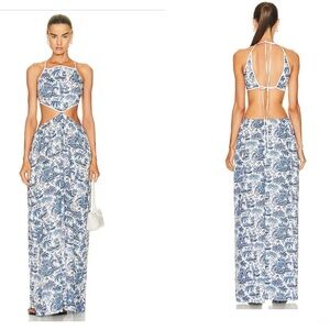 STAUD MYLA DRESS IN BLUE TOILE NWT